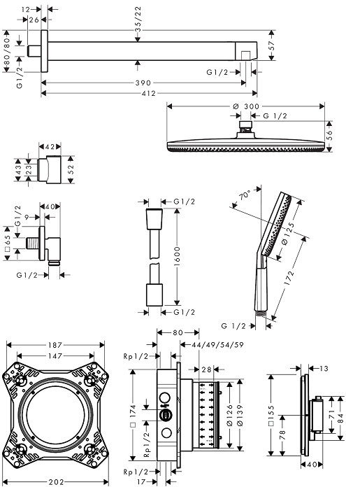 Hansgrohe Raindance Alive S 300 1jet Chrome 24630000 Габаритні розміри