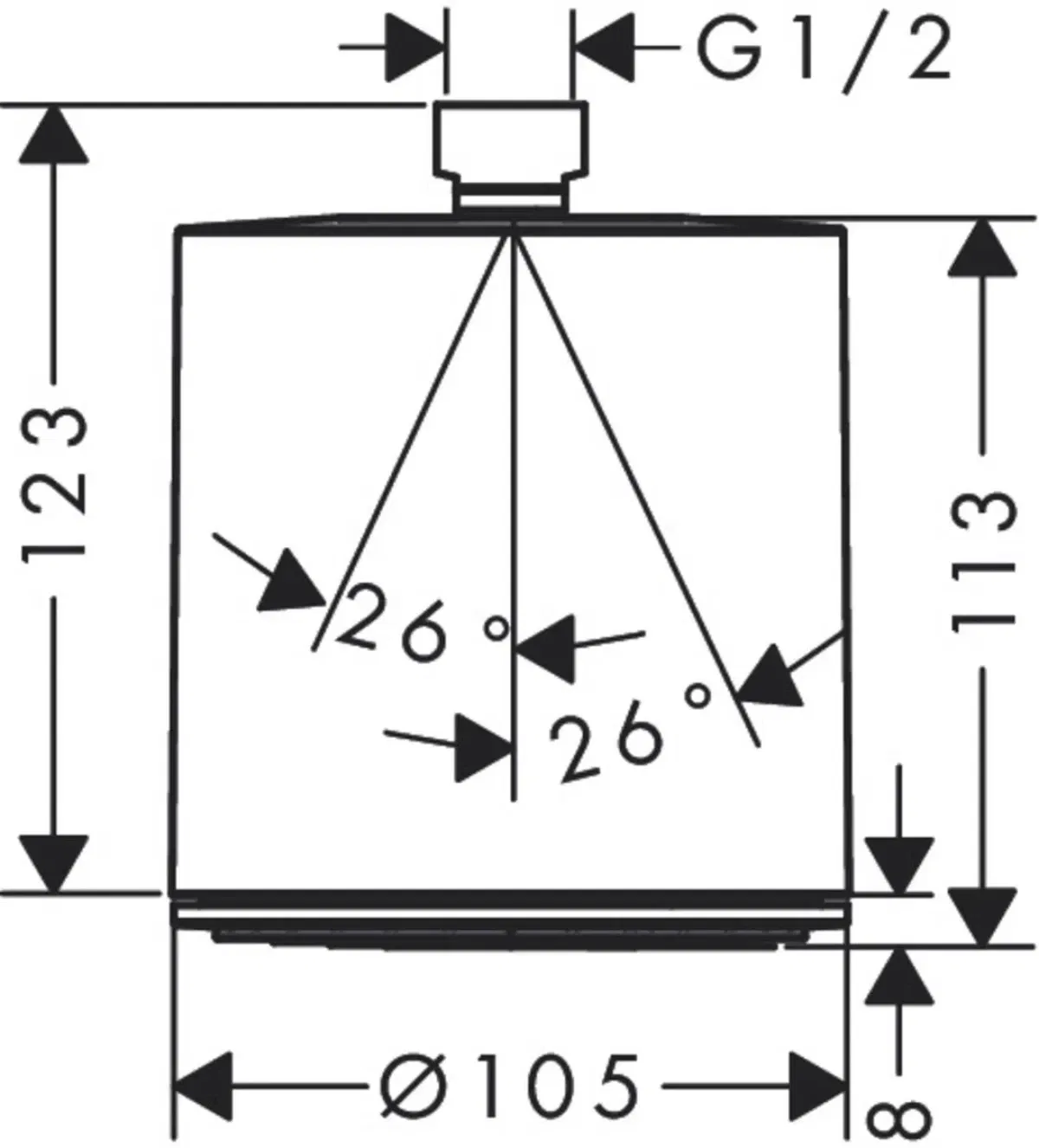 Hansgrohe Pulsify 105 1jet EcoSmart Matt Black 24132670 Габаритные размеры