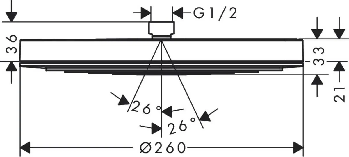 Hansgrohe Pulsify 260 1jet EcoSmart Brushed Bronze 24141140 Габаритные размеры