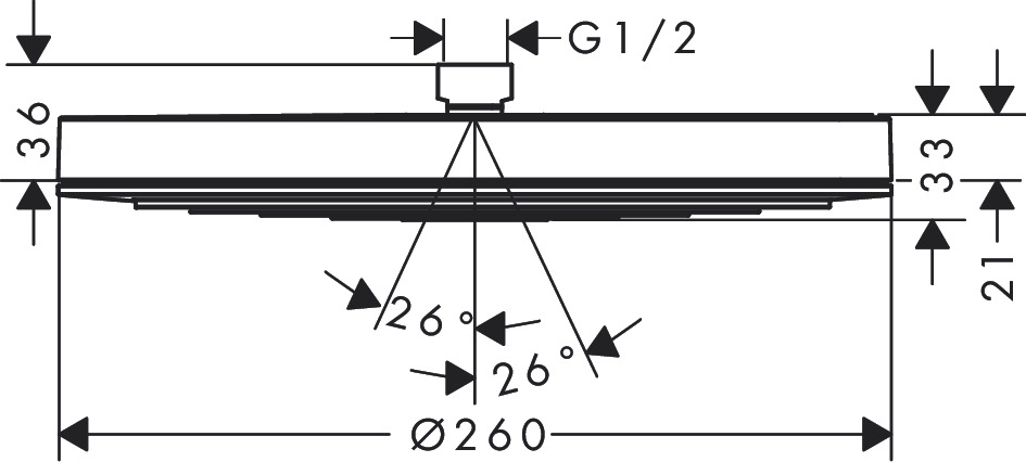 Hansgrohe Pulsify 260 1jet EcoSmart Chrome 24141000 Габаритні розміри