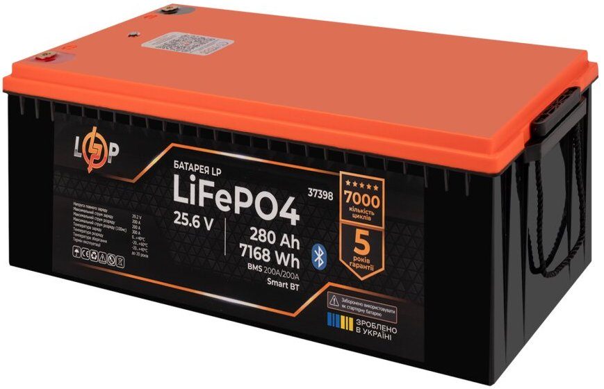 Аккумулятор LogicPower LiFePO4 25,6V - 280 Ah (7168Wh) (BMS 200A/200A) пластик Smart BT (37398)