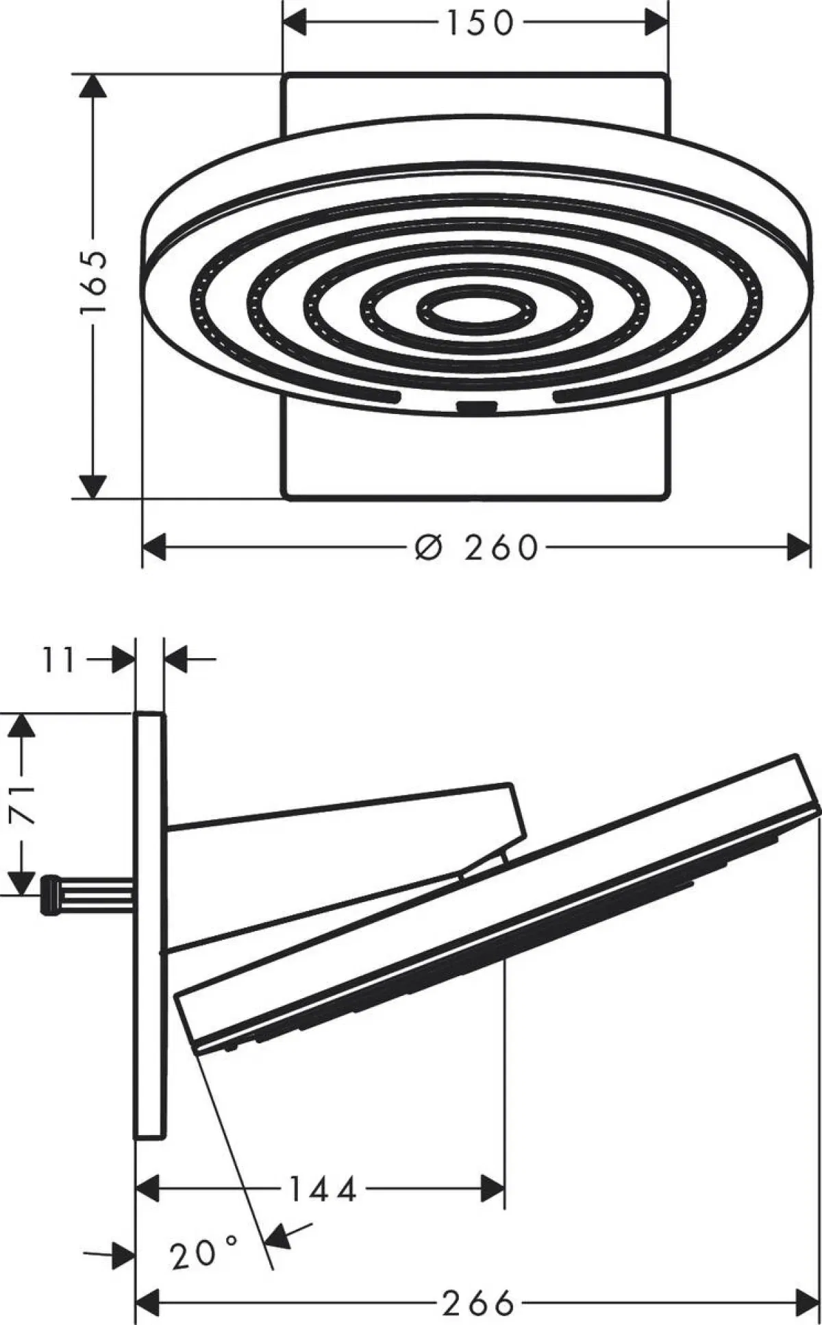 Hansgrohe Pulsify 260 2jet EcoSmart Matt White 24151700 Габаритні розміри