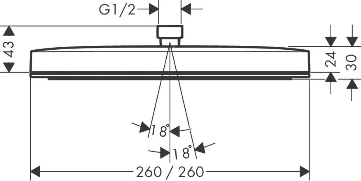 Hansgrohe Pulsify E 260 1jet EcoSmart+ Brushed Bronze 24333140 Габаритные размеры