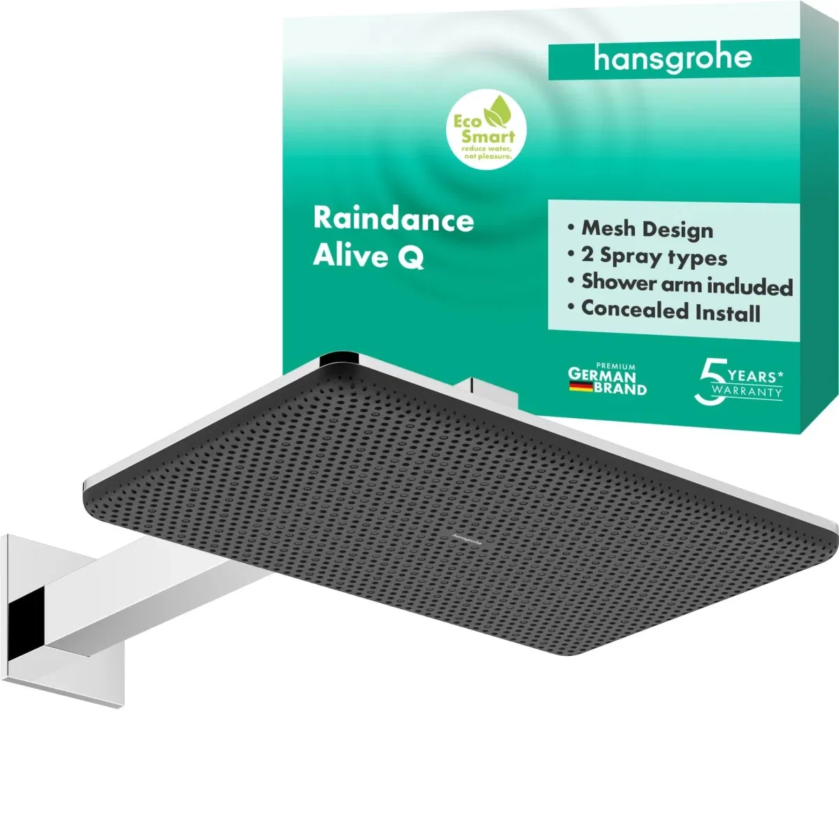 Верхній душ Hansgrohe Raindance Alive Q 340/210 2jet EcoSmart з тримачем Chrome 24551000 ціна 47736 грн - фотографія 2