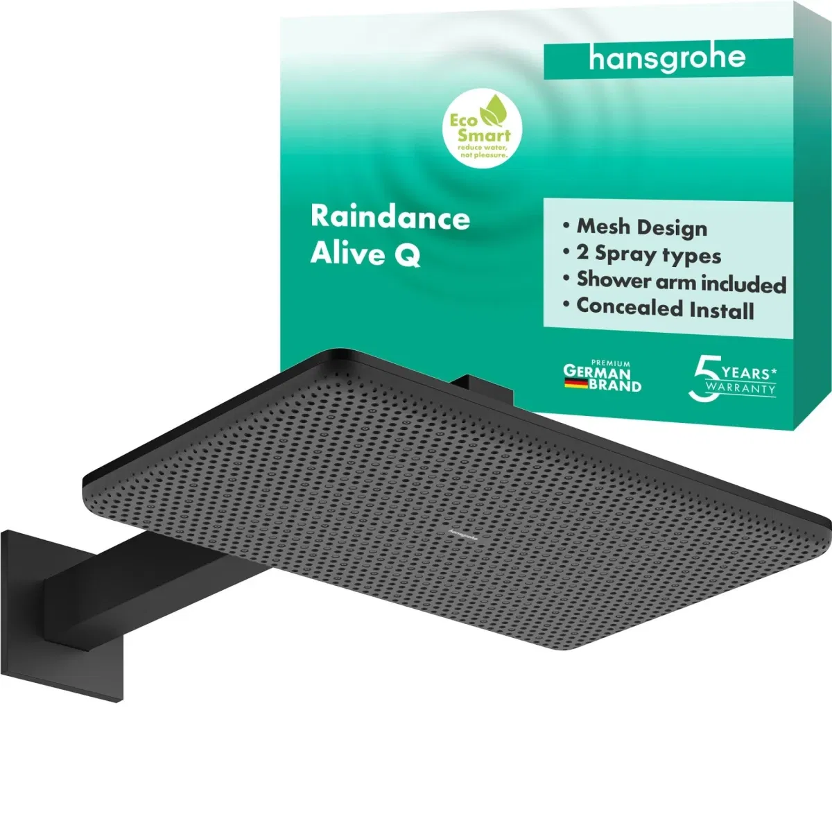 Верхній душ Hansgrohe Raindance Alive Q 340/210 2jet EcoSmart з тримачем Matt Black 24551670 ціна 62057 грн - фотографія 2