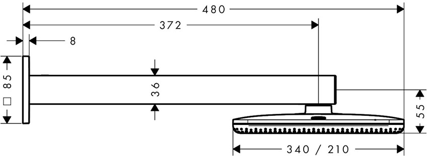 Hansgrohe Raindance Alive Q 340/210 2jet EcoSmart з тримачем Polished Gold Optic 24551990 Габаритні розміри