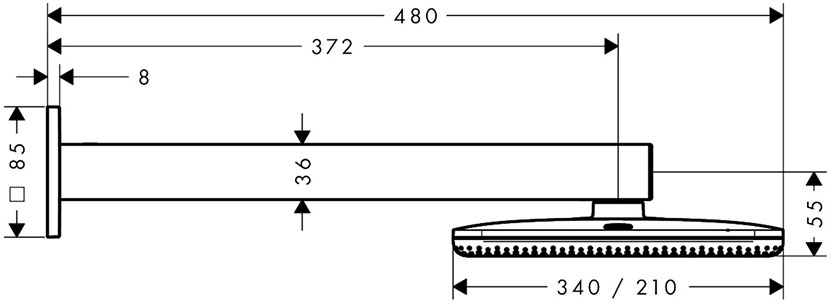Hansgrohe Raindance Alive Q 340/210 2jet з тримачем Matt White 24550700 Габаритні розміри