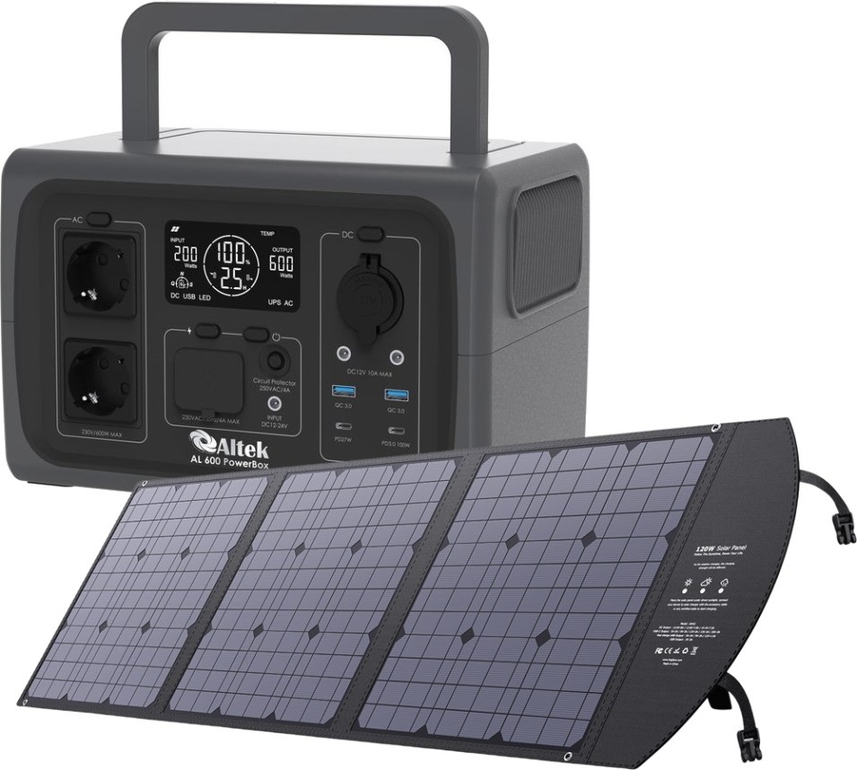 Портативная зарядная станция Altek AL 600 PowerBox + солнечная панель Altek ALT-120