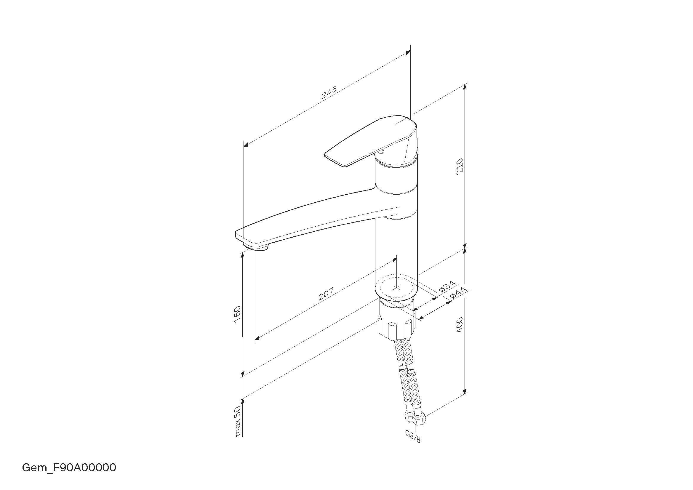 AM.PM Gem F90A00000 уценка Габаритные размеры
