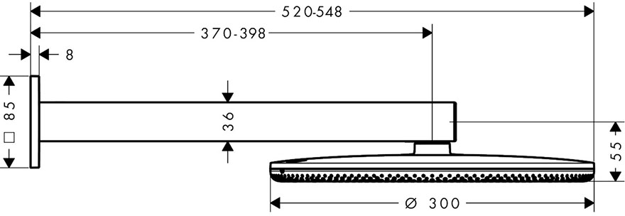 Hansgrohe Raindance Alive S 300 2jet EcoSmart з тримачем Chrome 24541000 Габаритні розміри