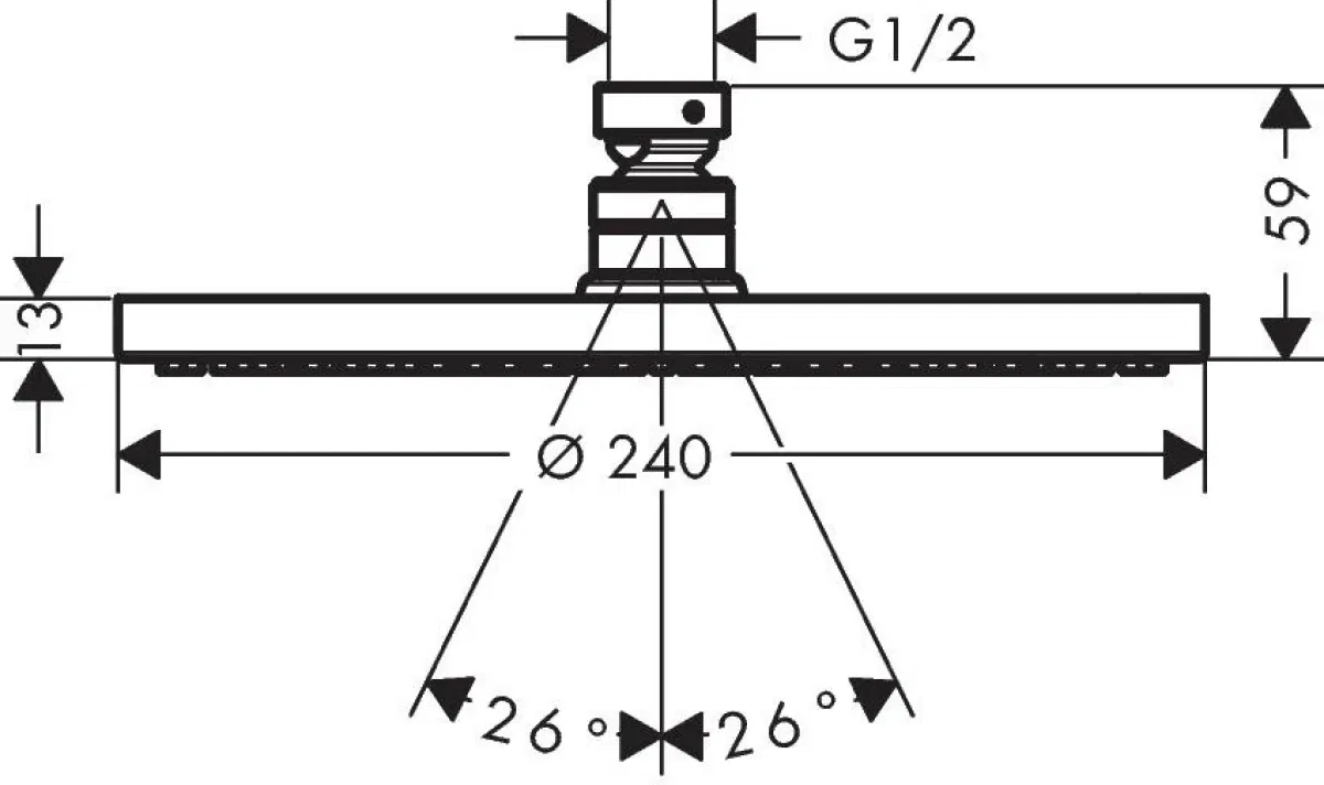 Hansgrohe Raindance S 240 Showerpipe PowderRain EcoSmart+ 1jet Chrome 28821000 Габаритні розміри