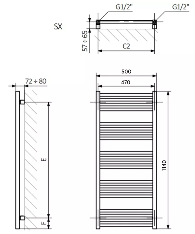 Terma Fiona 1140x500 (WGFIN114050K9M5SX) Габаритні розміри