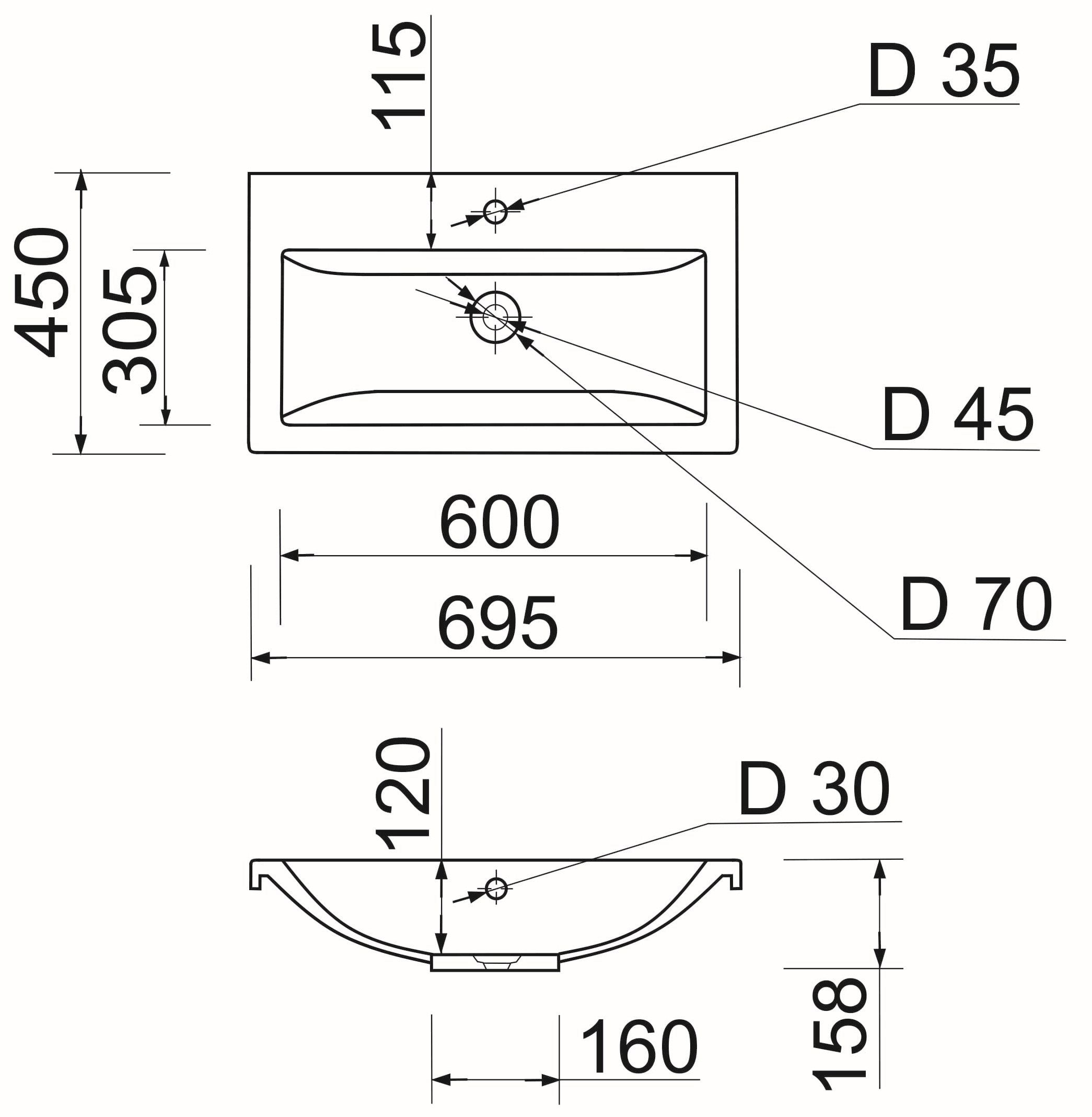 Adamant Cers White 70 (4824296202201) Габаритні розміри