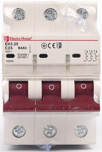 в продаже Автоматический выключатель Electro House 3P, 25A, 4.5kA, C (EH-3.25) - фото 3