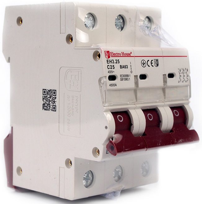 Автоматический выключатель Electro House 3P, 25A, 4.5kA, C (EH-3.25)