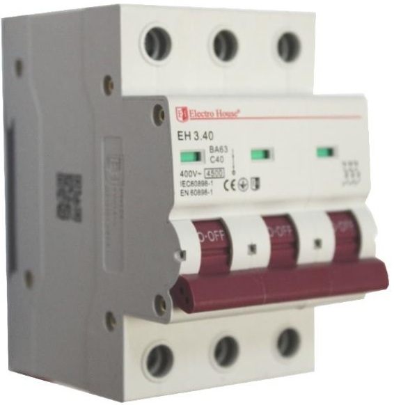 Автоматический выключатель Electro House 3P, 40A, 4.5kA, C (EH-3.40)