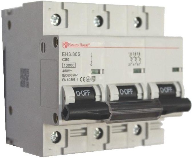Силовой автоматический выключатель Electro House 3P, 80A, 10kA, C (EH-3.80S)