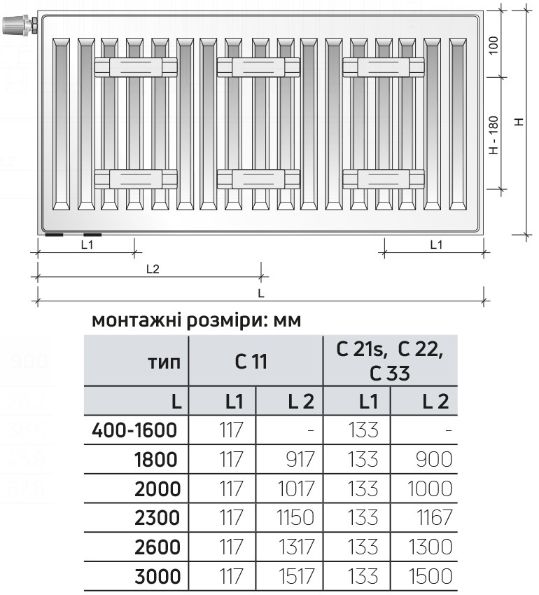 Purmo Ventil Compact CV 22 тип 400x900 нижнее подключение (F072204009011300) Габаритные размеры