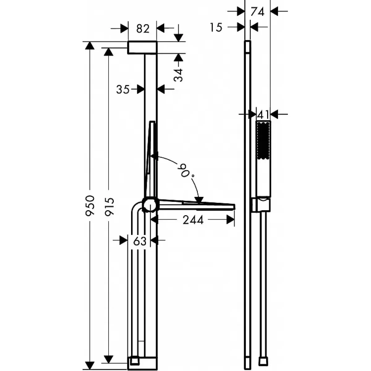 Hansgrohe Pulsify E 100 Chrome 24370000 Габаритні розміри