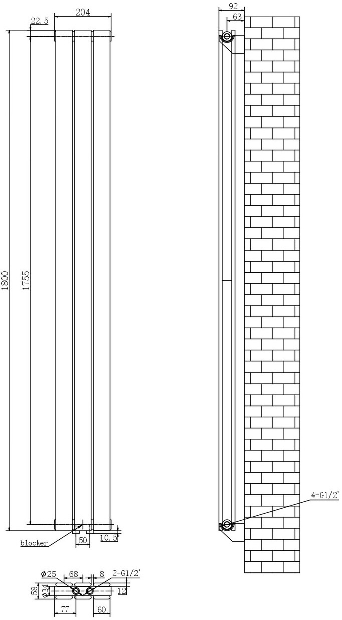 ArttiDesign Livorno II 3/1800/204/50 белый матовый (LV II.3.180.20.5.W) Габаритные размеры