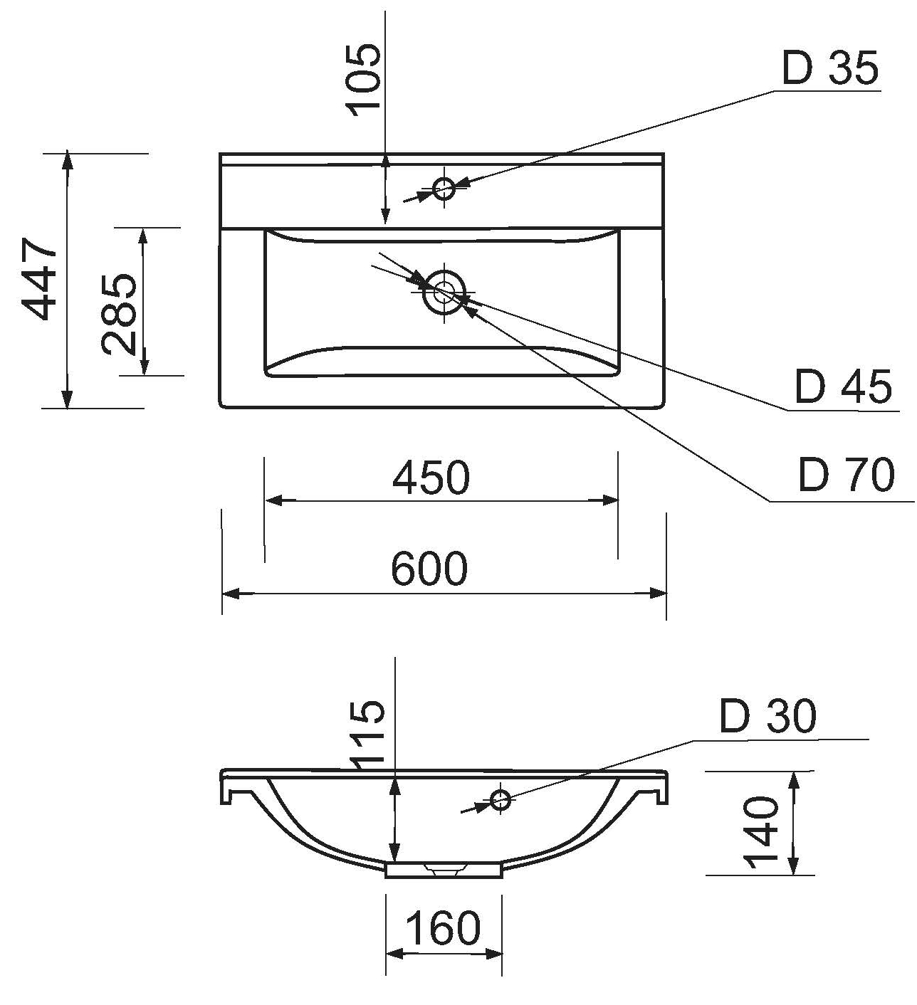 Adamant Quanto White 60 (4824296206101) Габаритні розміри
