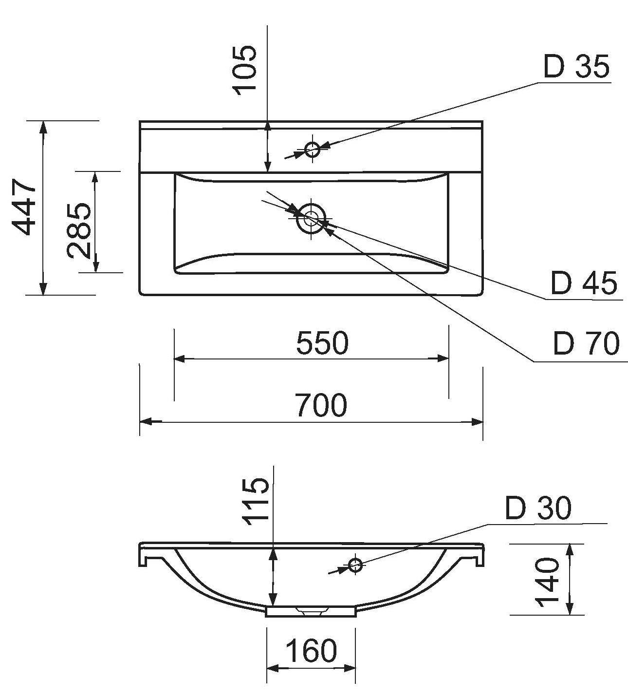 Adamant Quanto White 70 (4824296206201) Габаритні розміри
