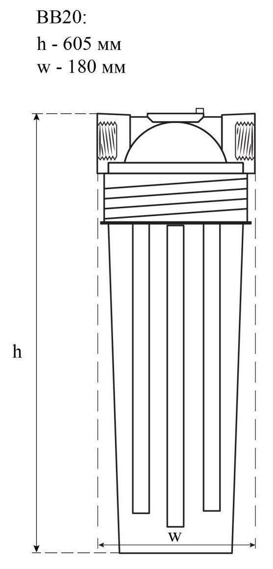 Свод BB20 с картриджем (механика) Габаритные размеры