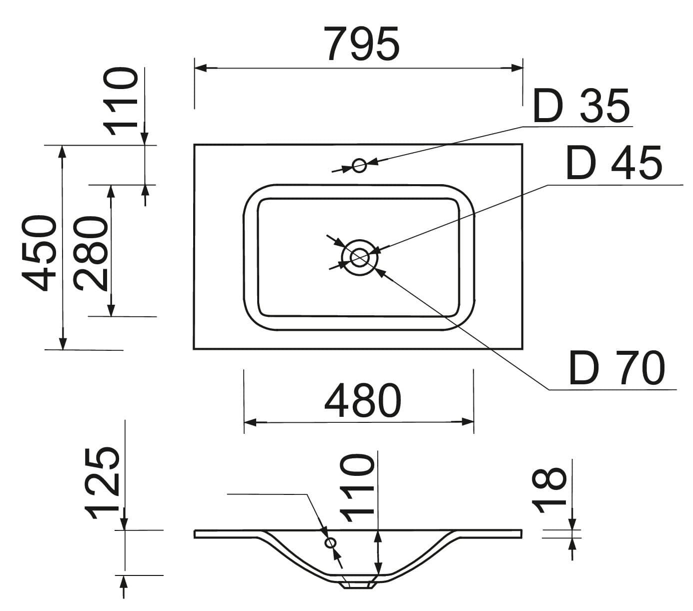 Adamant Frate White 80 (100002888) Габаритні розміри