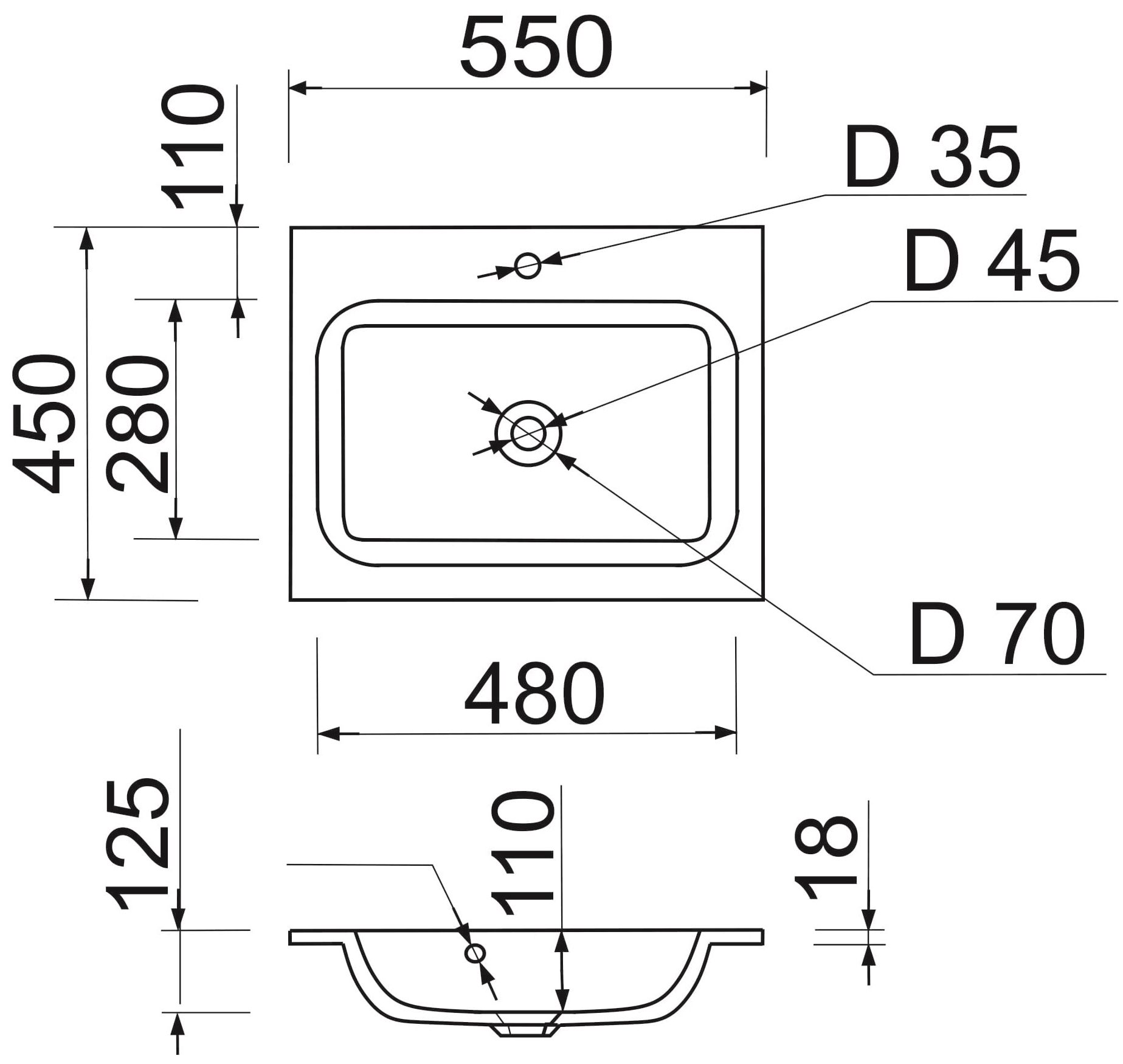 Adamant Frate White 55 (4824296204501) Габаритні розміри