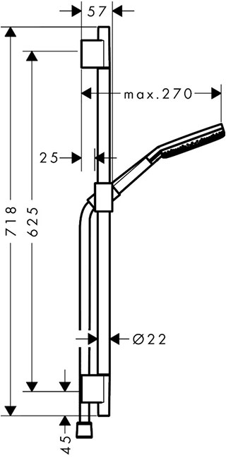 Hansgrohe Raindance Alive Select S 3jet EcoSmart 65 см S Chrome 24602000 Габаритные размеры