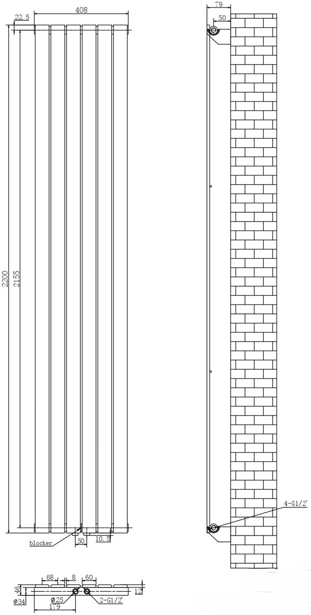 ArttiDesign Livorno 6/2200/408/50 чорний матовий (LV 6.220.40.5.B) Габаритні розміри