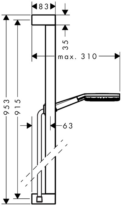 Hansgrohe Raindance Alive Select S 3jet EcoSmart 90 см E Matt White 24601700 Габаритные размеры