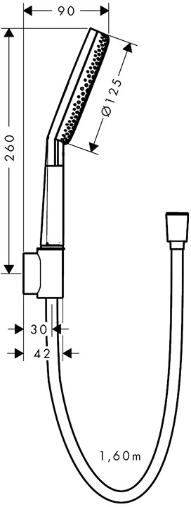 Hansgrohe Raindance Alive Select S 3jet EcoSmart Porter 160 см Brushed Black Chrome 24611340 Габаритные размеры