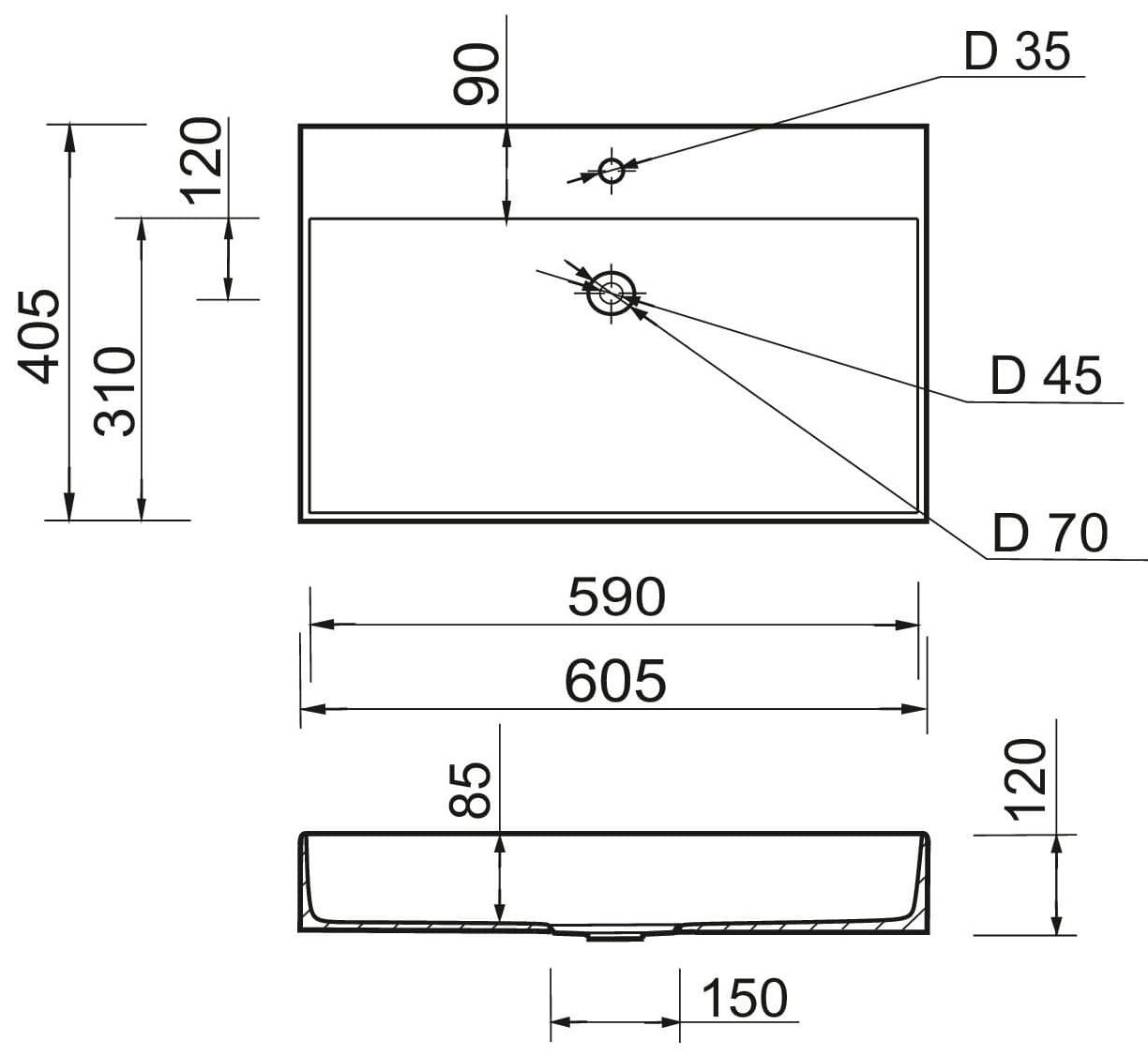 Adamant Slender White (4824296204008) Габаритні розміри