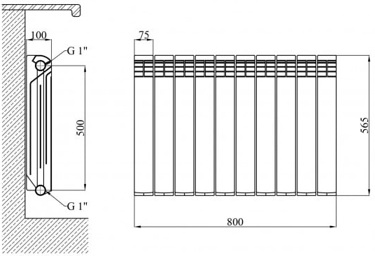 Kroner Laura Perfect 500P 500x100 мм (1 секція) Габаритні розміри