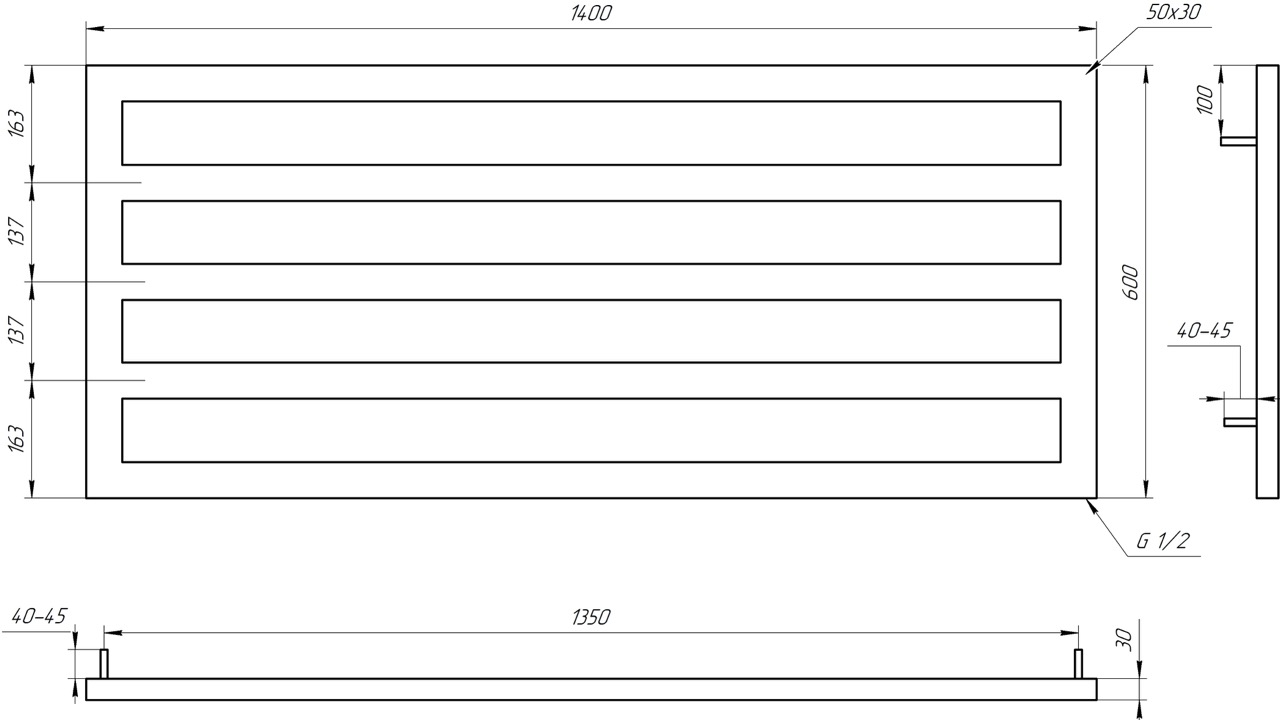 Genesis Aqua Feneli DRY 1400x550 Габаритные размеры