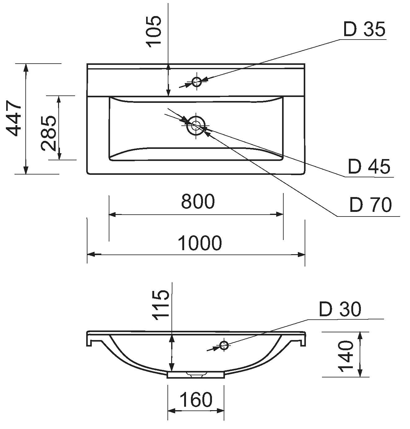 Adamant Quanto 100 з сифоном Click-Clack + змішувач (4824296207901) Габаритні розміри