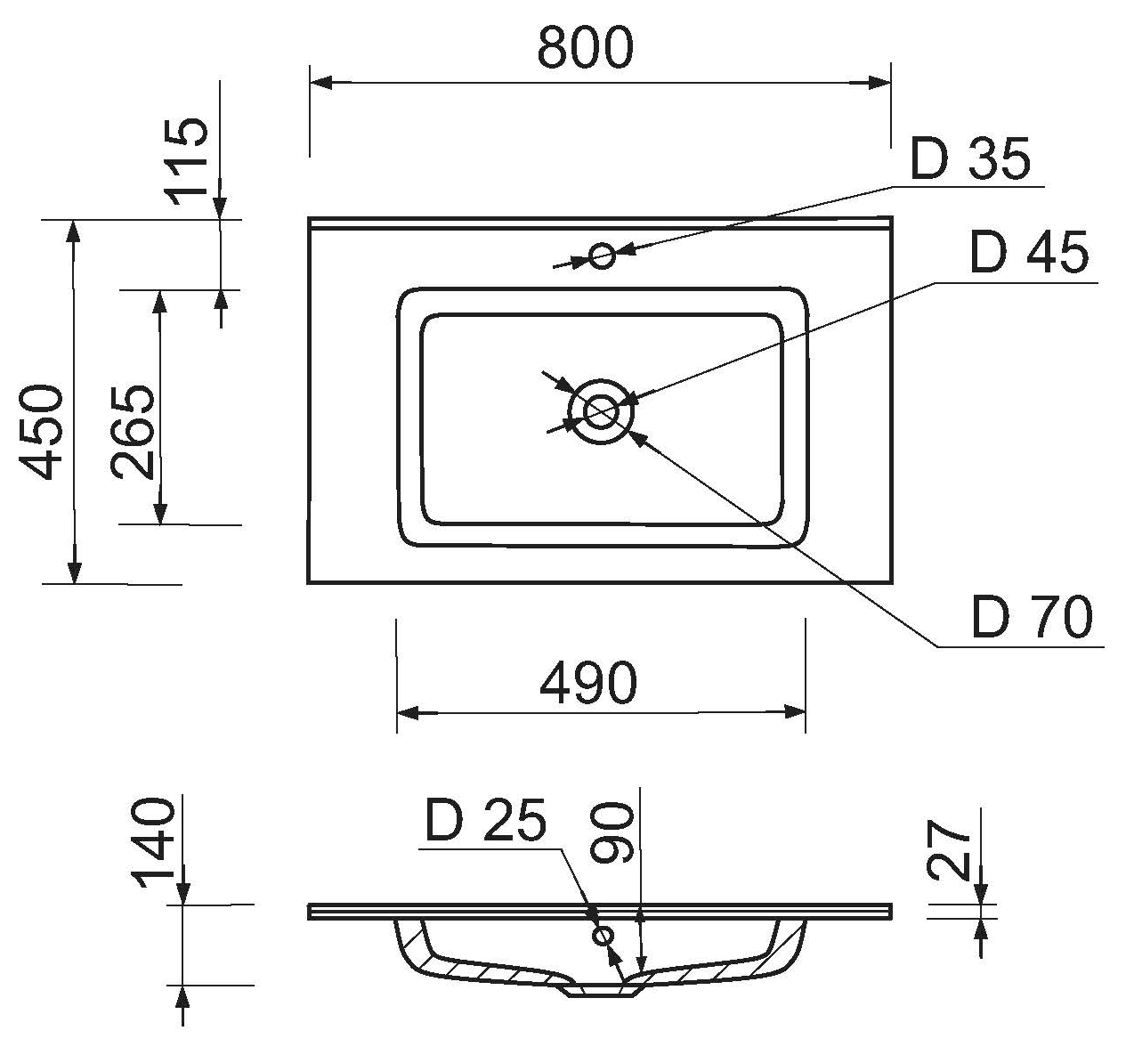 Adamant Flat 80 з сифоном Click-Clack + змішувач (4824296207801) Габаритні розміри