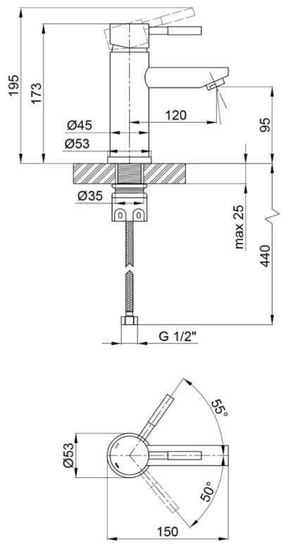 Adamant Flat 60 з сифоном Click-Clack + змішувач (4824296207701) Габаритні розміри