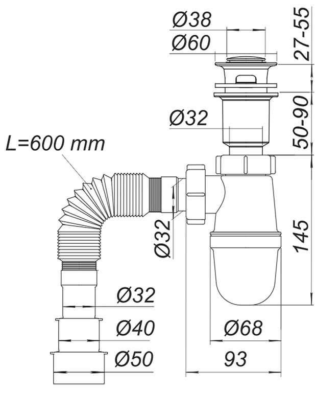 Adamant Flat 120L з сифоном Click-Clack + змішувач (4824296208601) Габаритні розміри