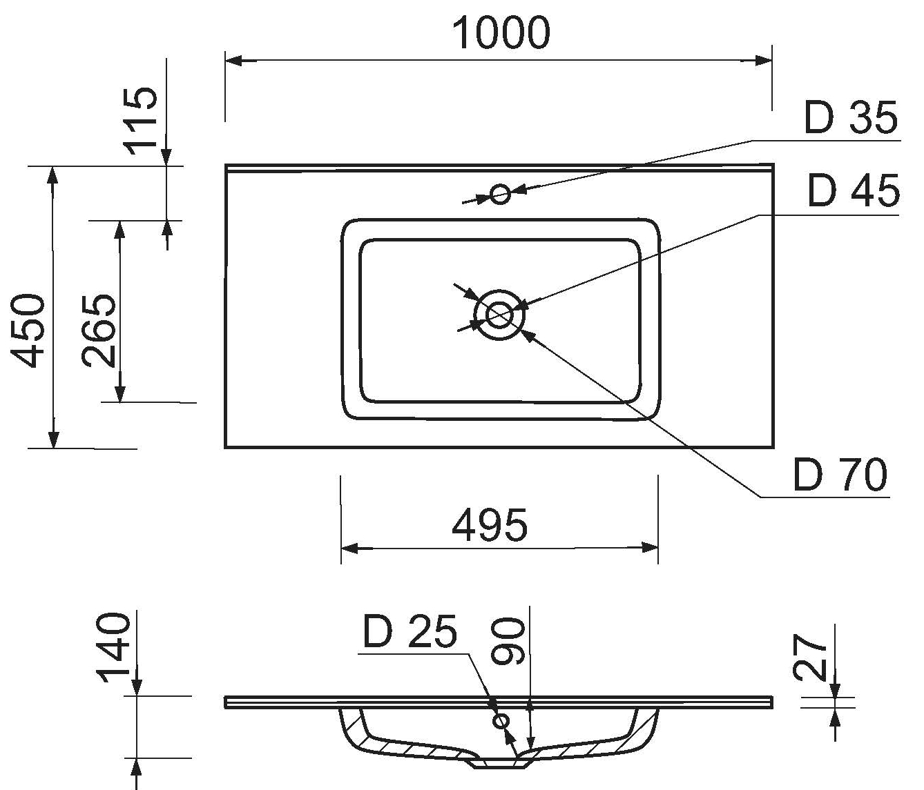 Adamant Flat 100 з сифоном Click-Clack + змішувач (4824296207601) Габаритні розміри