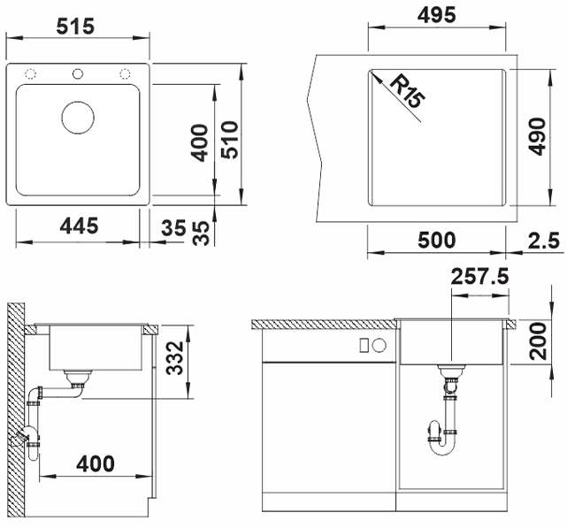 Blanco Naya 5 (526579) Антрацит Габаритні розміри