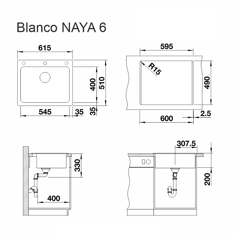 Blanco Naya 6 (527128) Ніжний білий Габаритні розміри