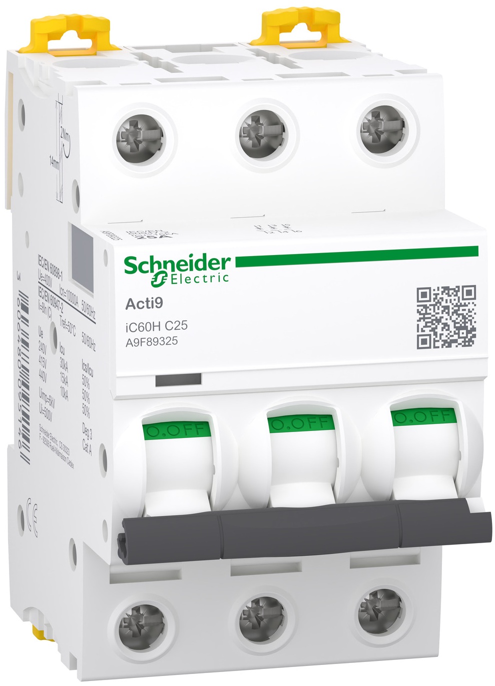 Автоматичний вимикач Schneider Electric Acti9 iC60H, 3P, 25A, C (A9F89325)