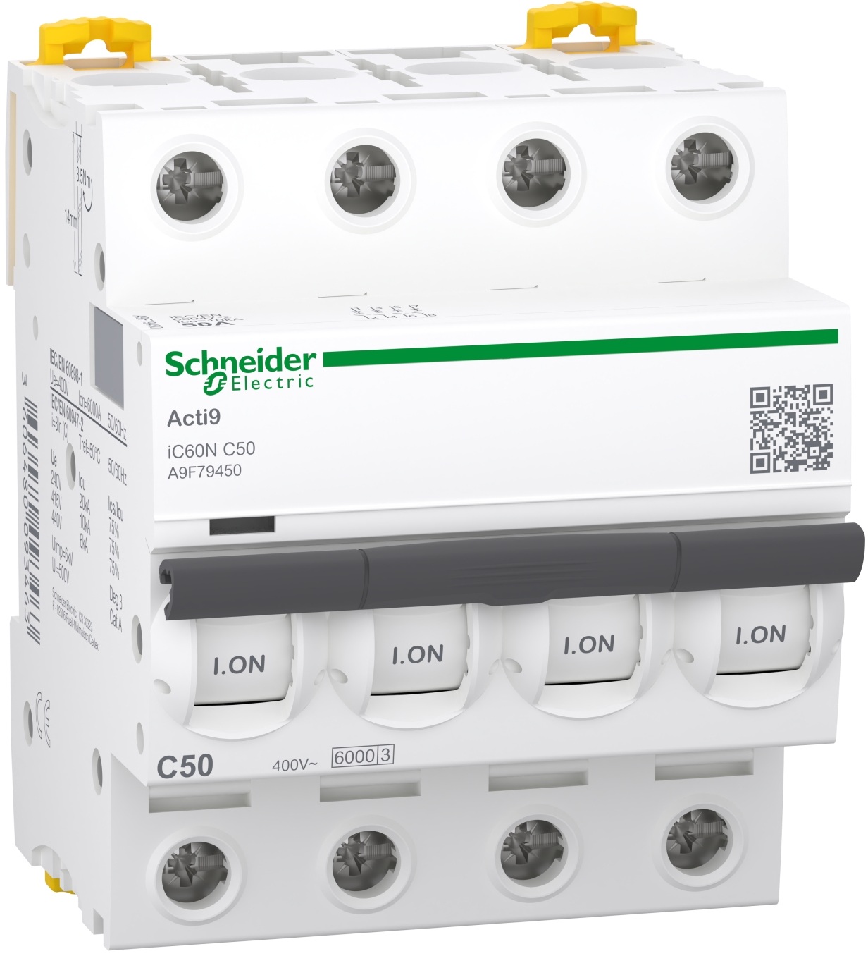 Автоматичний вимикач Schneider Electric Acti9 iC60N, 4P, 50A, 6kA, C (A9F79450) ціна 0 грн - фотографія 2