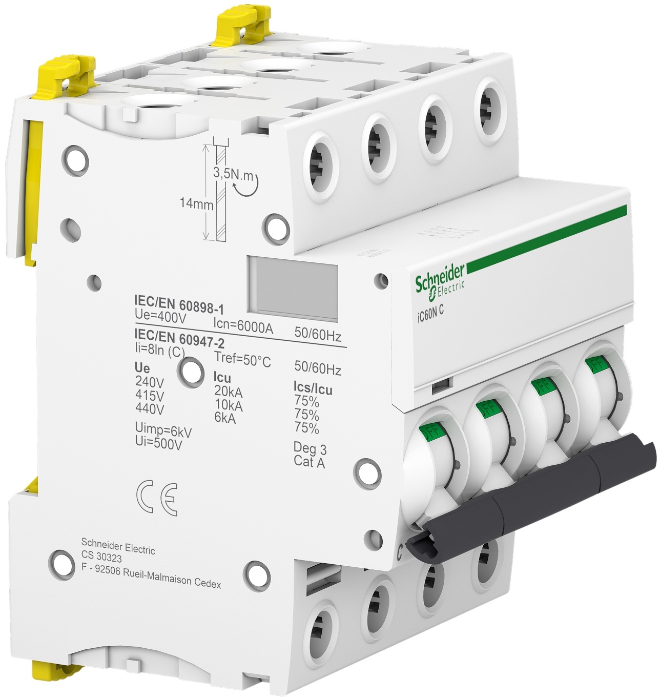 Автоматичний вимикач Schneider Electric Acti9 iC60N, 4P, 50A, 6kA, C (A9F79450) інструкція - зображення 6