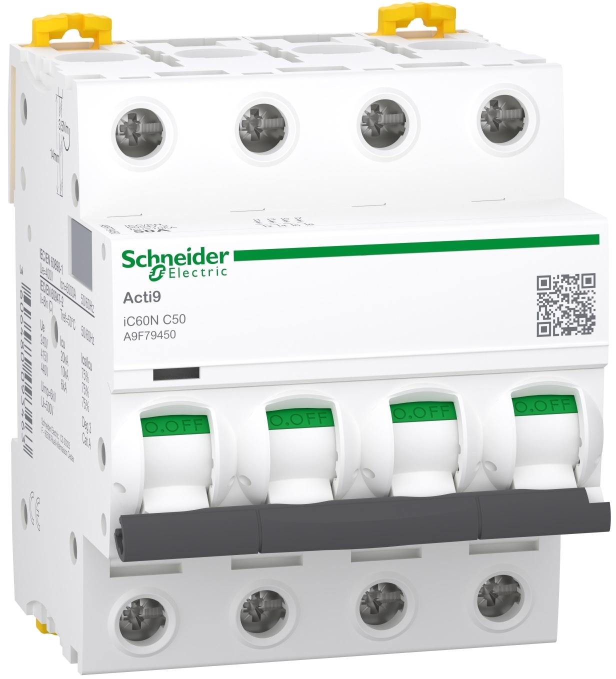 Автоматичний вимикач Schneider Electric Acti9 iC60N, 4P, 50A, 6kA, C (A9F79450)