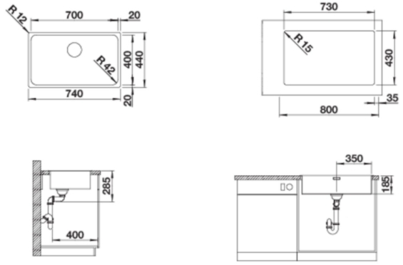 Blanco Solis 700-IF (526126) нержавеющая сталь Габаритные размеры