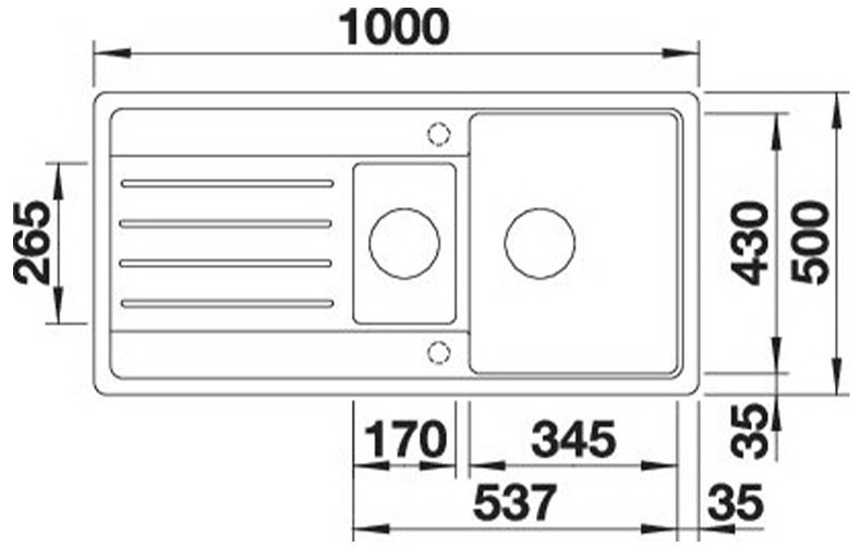 Blanco Legra 6 S (527271) Вулканічний сірий Габаритні розміри