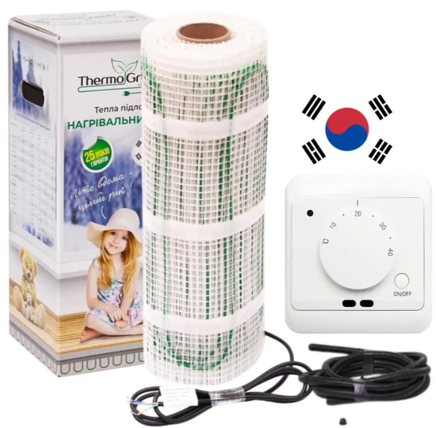 Електрична тепла підлога ThermoGreen TGMT 1 м², 150 Вт (TGMT010) + терморегулятор Heat Plus M15.16